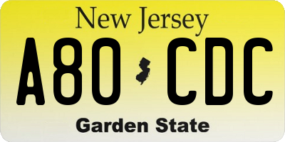 NJ license plate A80CDC