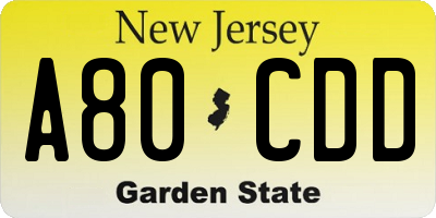NJ license plate A80CDD
