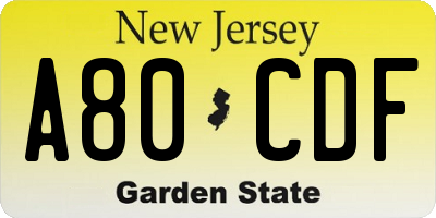 NJ license plate A80CDF