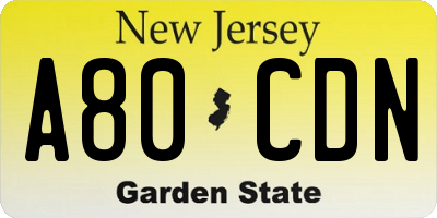NJ license plate A80CDN