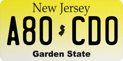 NJ license plate A80CDO