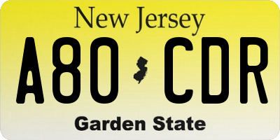 NJ license plate A80CDR