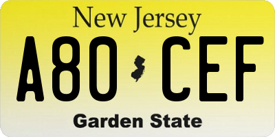 NJ license plate A80CEF