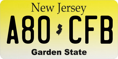 NJ license plate A80CFB