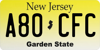 NJ license plate A80CFC