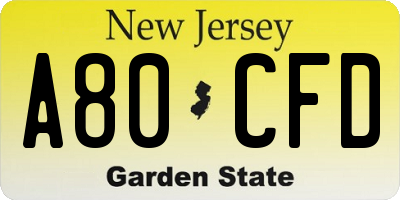 NJ license plate A80CFD