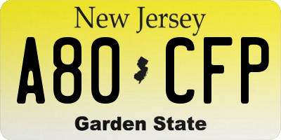 NJ license plate A80CFP