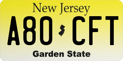 NJ license plate A80CFT
