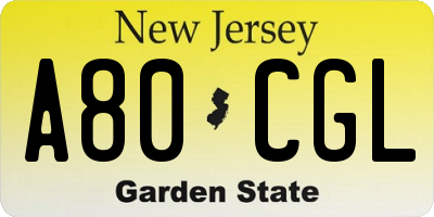 NJ license plate A80CGL
