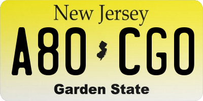 NJ license plate A80CGO