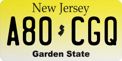 NJ license plate A80CGQ
