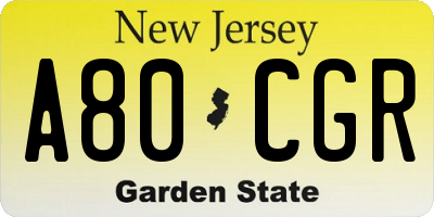 NJ license plate A80CGR