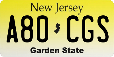 NJ license plate A80CGS