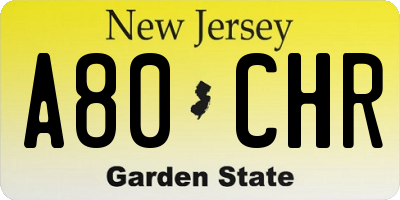 NJ license plate A80CHR