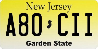 NJ license plate A80CII