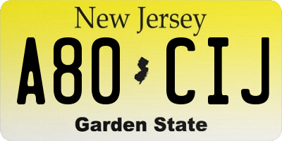 NJ license plate A80CIJ