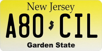 NJ license plate A80CIL