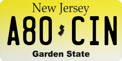 NJ license plate A80CIN