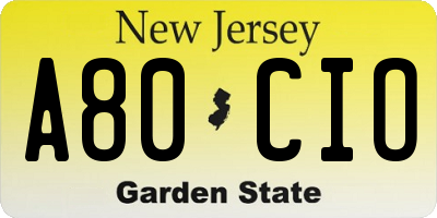 NJ license plate A80CIO