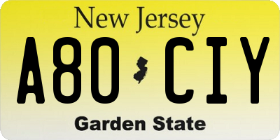 NJ license plate A80CIY