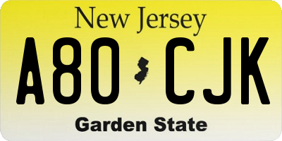 NJ license plate A80CJK