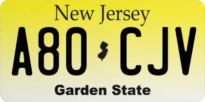 NJ license plate A80CJV