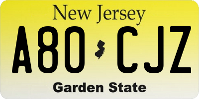 NJ license plate A80CJZ