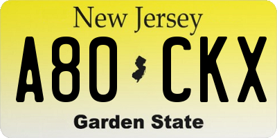 NJ license plate A80CKX