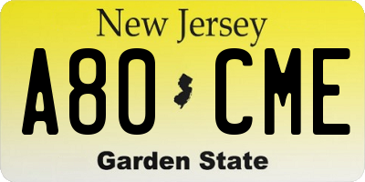 NJ license plate A80CME