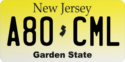 NJ license plate A80CML