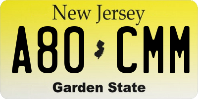 NJ license plate A80CMM