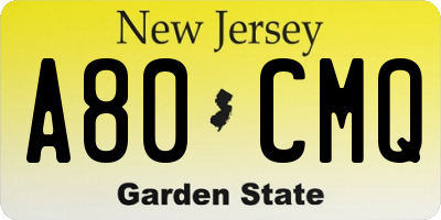 NJ license plate A80CMQ
