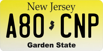 NJ license plate A80CNP