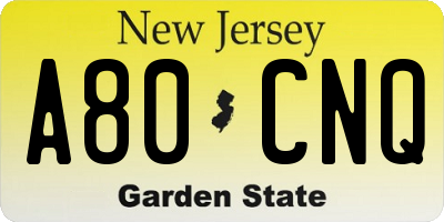 NJ license plate A80CNQ