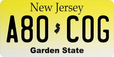 NJ license plate A80COG