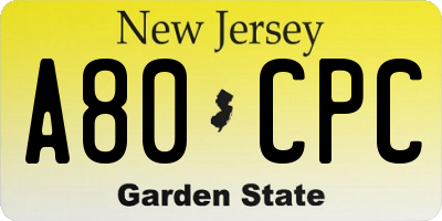 NJ license plate A80CPC