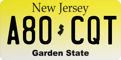 NJ license plate A80CQT