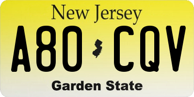 NJ license plate A80CQV