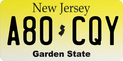 NJ license plate A80CQY
