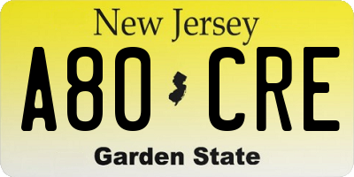 NJ license plate A80CRE