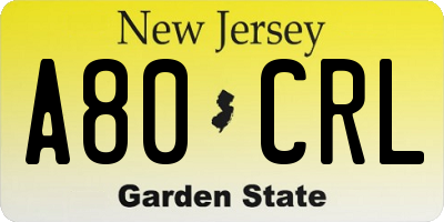 NJ license plate A80CRL