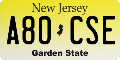 NJ license plate A80CSE