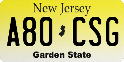 NJ license plate A80CSG