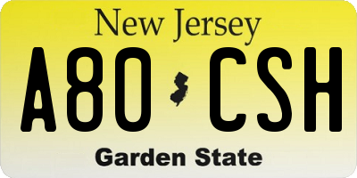 NJ license plate A80CSH