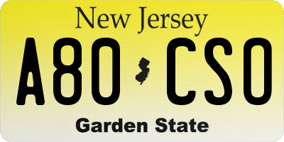 NJ license plate A80CSO