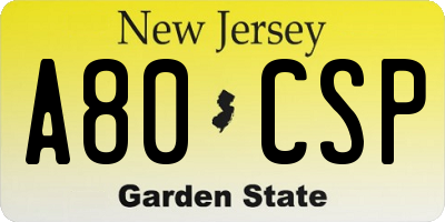 NJ license plate A80CSP
