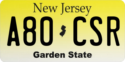 NJ license plate A80CSR