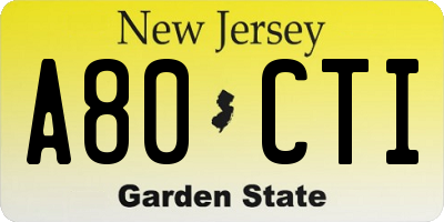 NJ license plate A80CTI