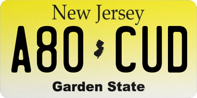 NJ license plate A80CUD