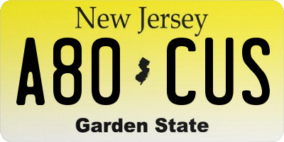 NJ license plate A80CUS